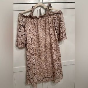 Ces Femme Champagne, Floral, Lace, Off the Shoulder, Mini Dress Size Small